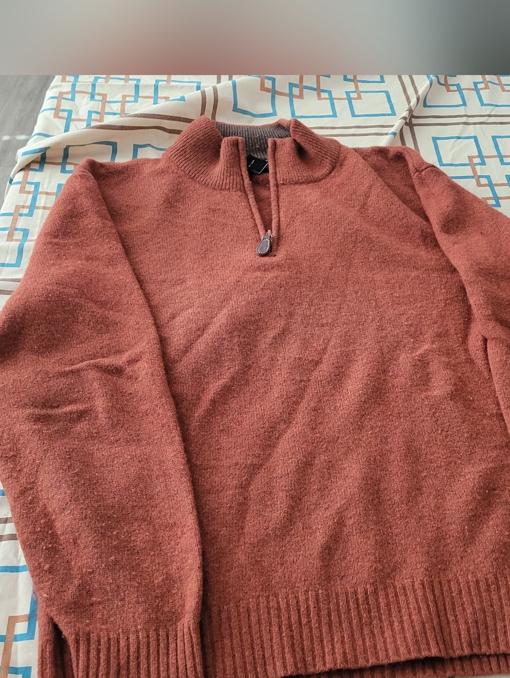 Jos A Bank Sweater Mens XL Pumpkin Lambswool Blend 1/4 Zip Mock Neck Pullover